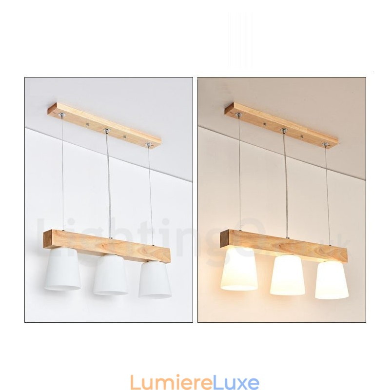Suspension en bois moderne et contemporaine à 3 lumières