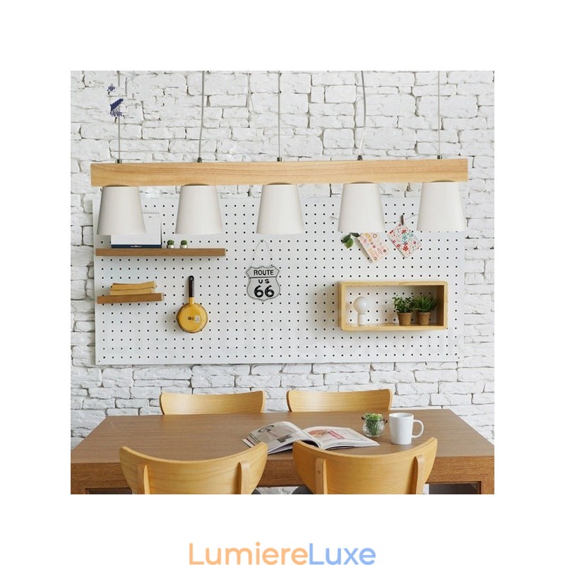 Suspension en bois moderne et contemporaine à 5 lumières
