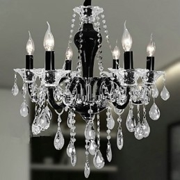 Lustre en cristal à 6 lumières avec accents noirs