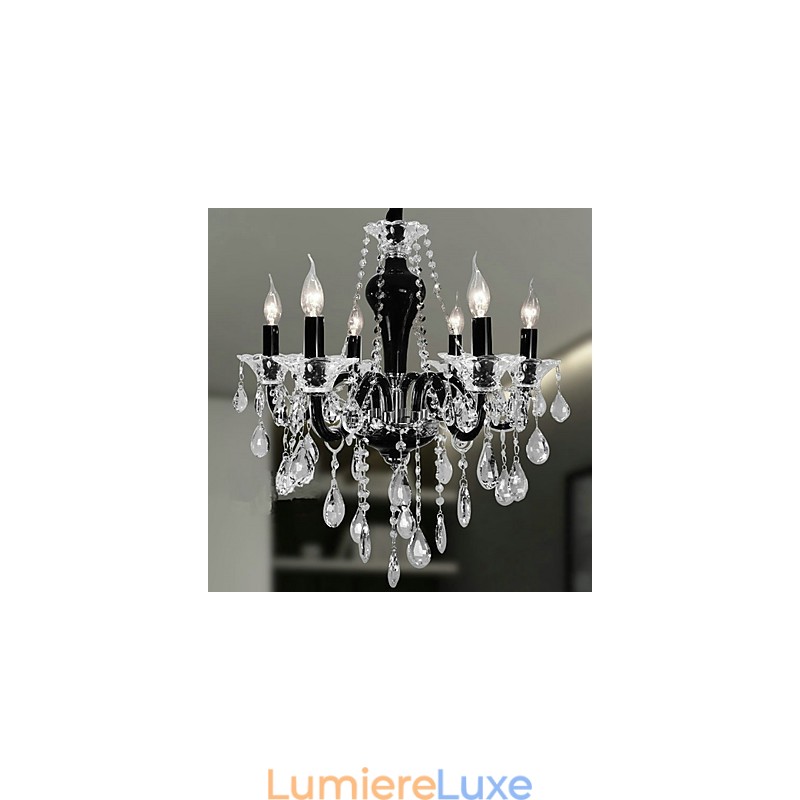 Lustre en cristal à 6 lumières avec accents noirs