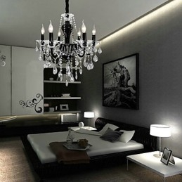 Lustre en cristal à 6 lumières avec accents noirs