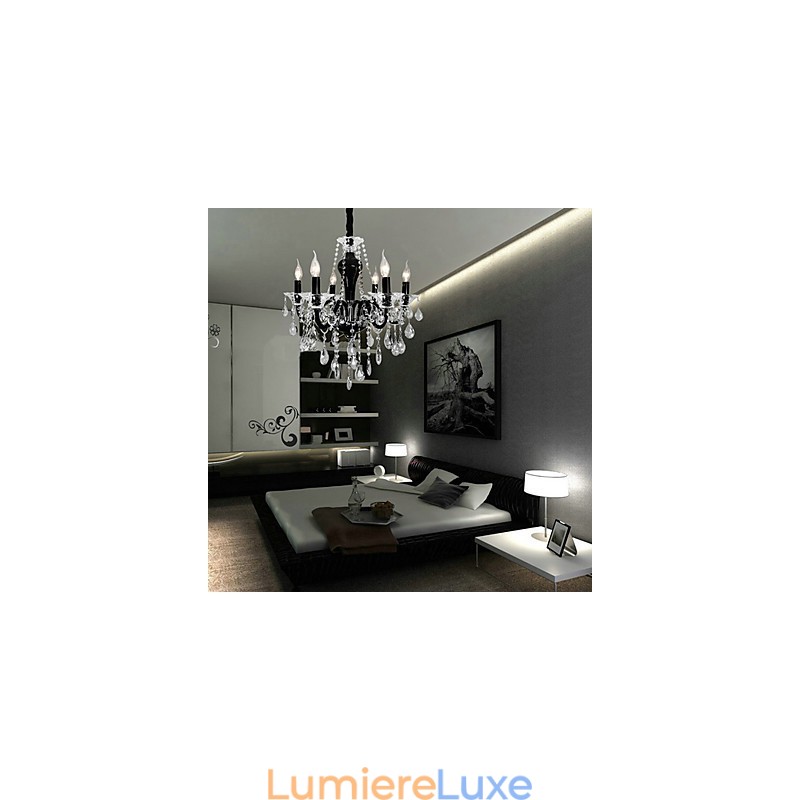 Lustre en cristal à 6 lumières avec accents noirs