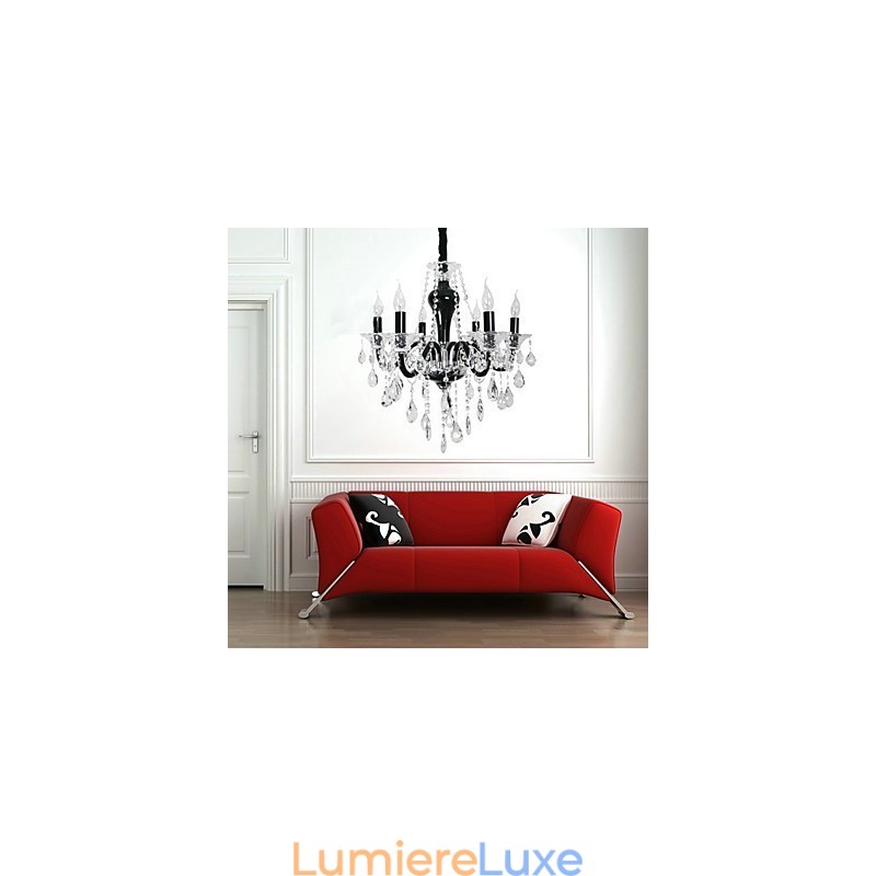 Lustre en cristal à 6 lumières avec accents noirs