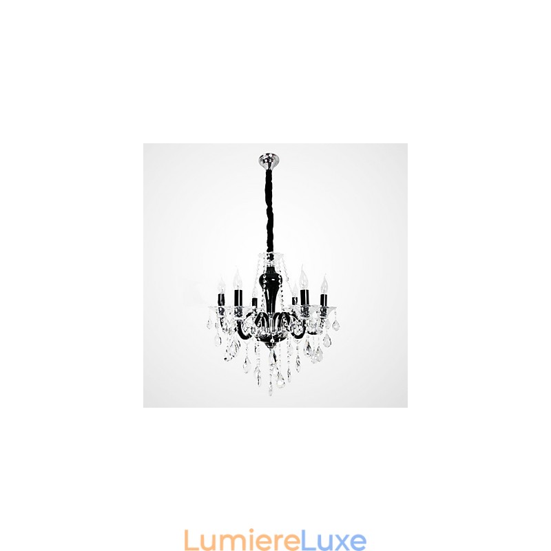 Lustre en cristal à 6 lumières avec accents noirs