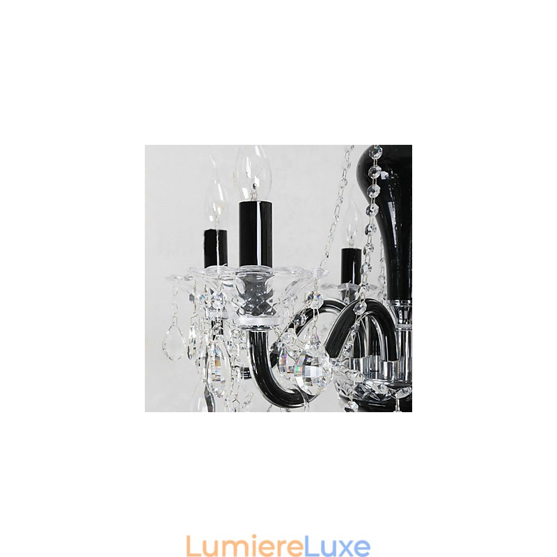 Lustre en cristal à 6 lumières avec accents noirs