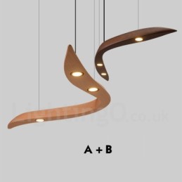Suspension moderne contemporaine en bois à 3 lumières