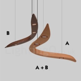 Suspension moderne contemporaine en bois à 3 lumières