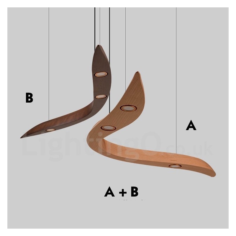 Suspension moderne contemporaine en bois à 3 lumières