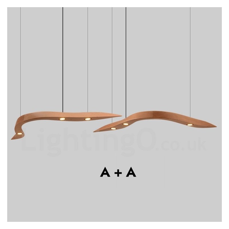 Suspension moderne contemporaine en bois à 3 lumières