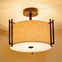 Suspension tambour en métal rustique Lodge avec abat-jour en tissu