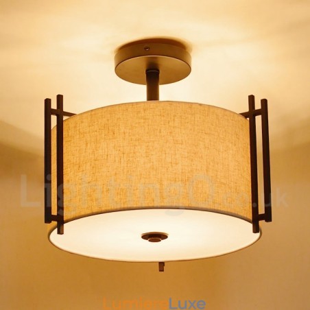 Suspension tambour en métal rustique Lodge avec abat-jour en tissu Suspension tambour en métal rustique Lodge avec abat-jour en tissu