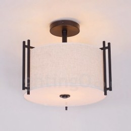 Suspension tambour en métal rustique Lodge avec abat-jour en tissu
