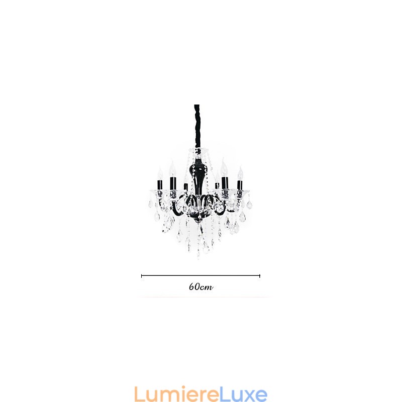 Lustre en cristal à 6 lumières avec accents noirs