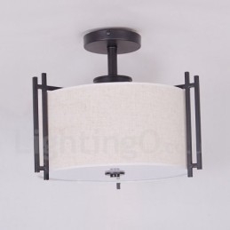 Suspension tambour en métal rustique Lodge avec abat-jour en tissu