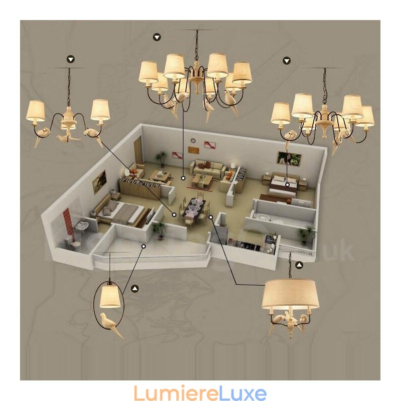 Suspension vintage rustique à 6 lumières