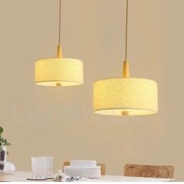 Suspension tambour contemporaine moderne en bois avec abat-jour en tissu
