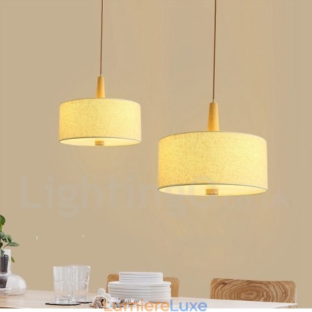 Suspension tambour contemporaine moderne en bois avec abat-jour en tissu Suspension tambour contemporaine moderne en bois avec abat-jour en tissu