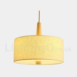 Suspension tambour contemporaine moderne en bois avec abat-jour en tissu