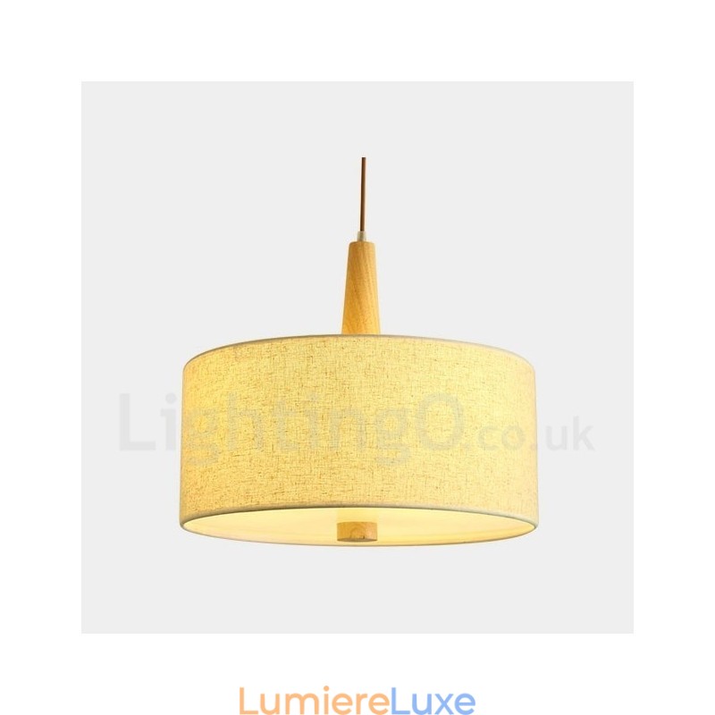 Suspension tambour contemporaine moderne en bois avec abat-jour en tissu