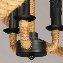 Suspension vintage à 3 lumières en corde de chanvre Country
