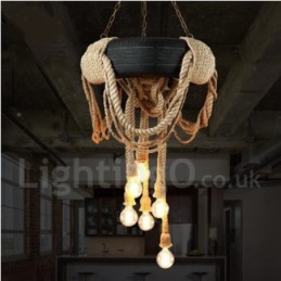 Suspension Country Vintage à 6 lumières