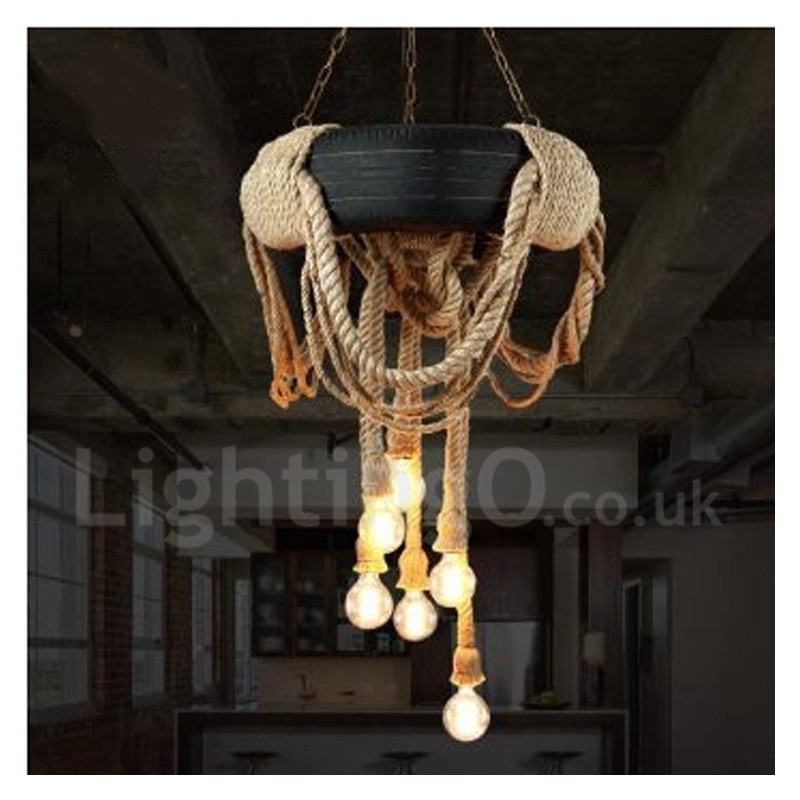 Suspension Country Vintage à 6 lumières