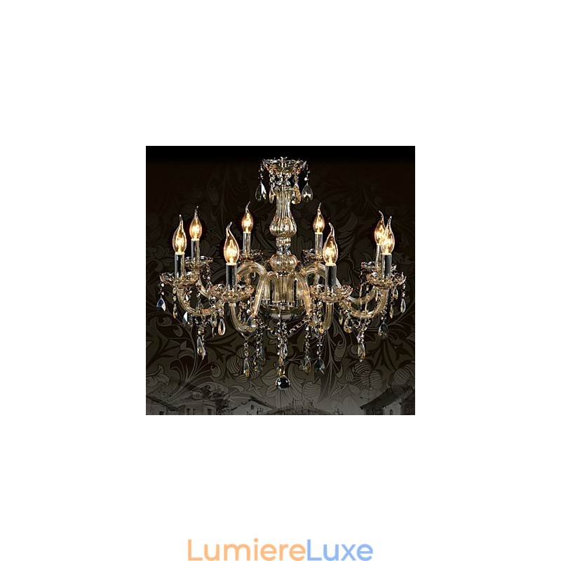 Lustre en cristal de luxe à 8 lumières, couleur cognac, lustre en cristal K9
