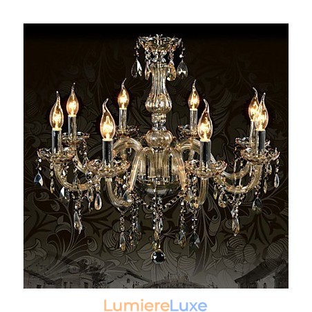 Lustre en cristal de luxe à 8 lumières, couleur cognac, lustre en cristal K9 Lustre en cristal de luxe à 8 lumières, couleur cognac, lustre en cristal K9