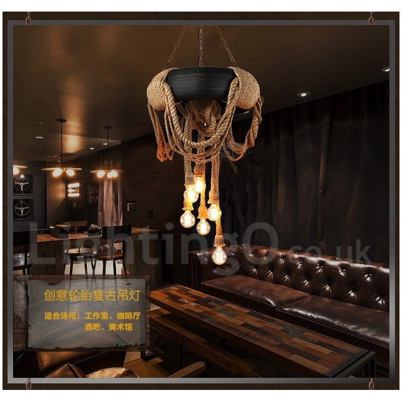 Suspension Country Vintage à 6 lumières