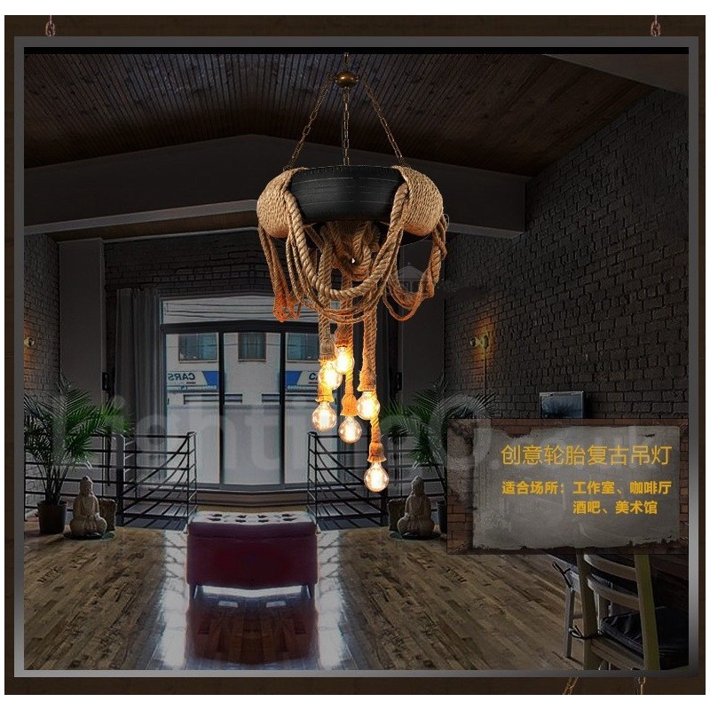 Suspension Country Vintage à 6 lumières