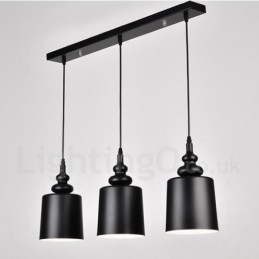 Suspension noire moderne et contemporaine à 3 lumières