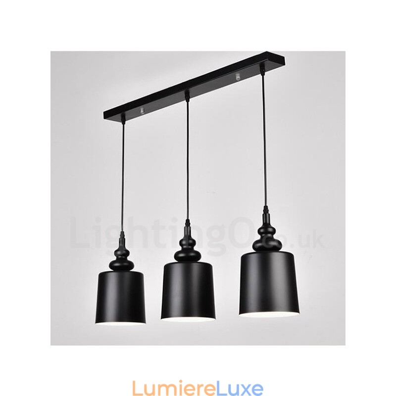 Suspension noire moderne et contemporaine à 3 lumières