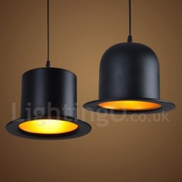 Suspension rétro vintage en métal noir en forme de chapeau, 1 lumière