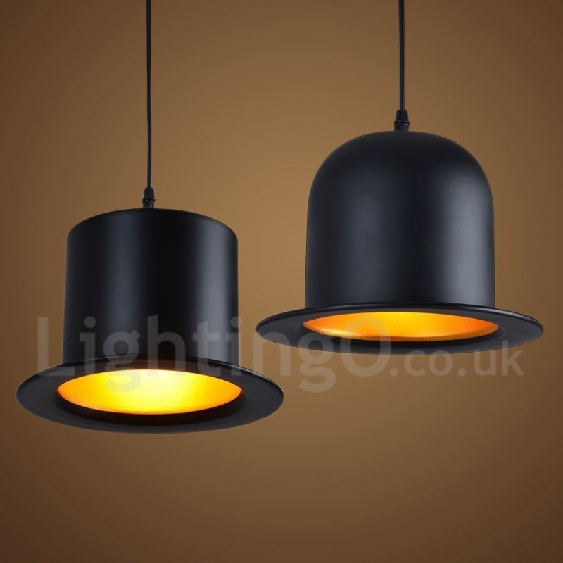 Suspension rétro vintage en métal noir en forme de chapeau, 1 lumière