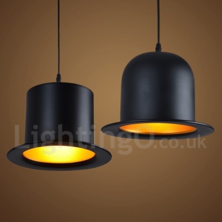 Suspension rétro vintage en métal noir en forme de chapeau, 1 lumière Suspension rétro vintage en métal noir en forme de chapeau, 1 lumière