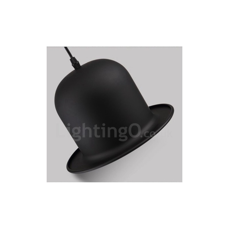 Suspension rétro vintage en métal noir en forme de chapeau, 1 lumière