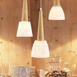 Suspension rustique en bois avec abat-jour en verre