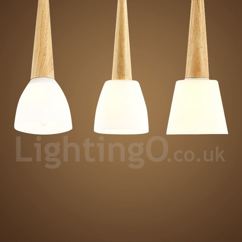 Suspension rustique en bois avec abat-jour en verre