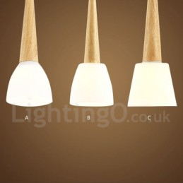 Suspension rustique en bois avec abat-jour en verre