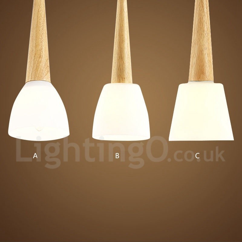 Suspension rustique en bois avec abat-jour en verre