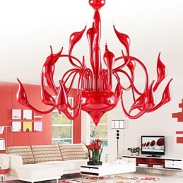 Lustre moderne 18 lumières G4 peinture rouge