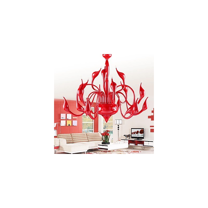 Lustre moderne 18 lumières G4 peinture rouge