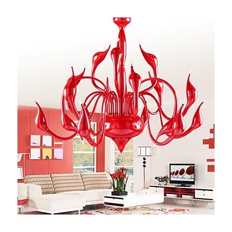 Lustre moderne 18 lumières G4 peinture rouge Lustre moderne 18 lumières G4 peinture rouge