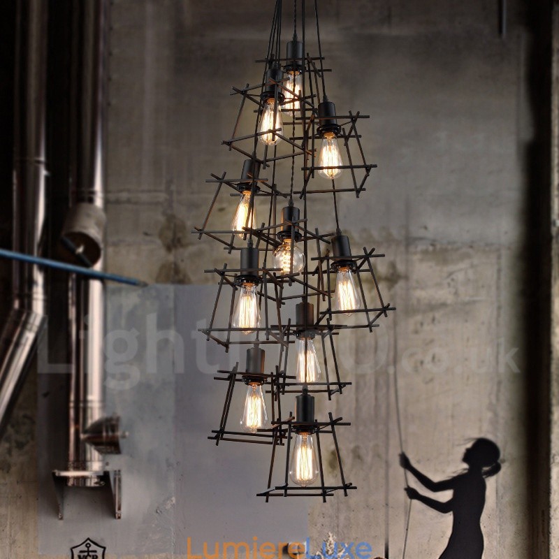 Suspension rétro vintage en métal (plusieurs abat-jours avec un pendentif fixe) (Veuillez sélectionner la quantité d'abat-jour ci-dessous)