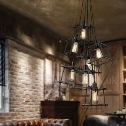 Suspension rétro vintage en métal (plusieurs abat-jours avec un pendentif fixe) (Veuillez sélectionner la quantité d'abat-jour ci-dessous)