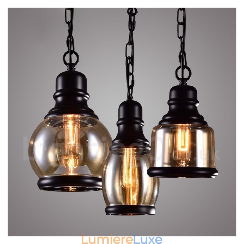 Suspension rétro vintage avec abat-jour en verre