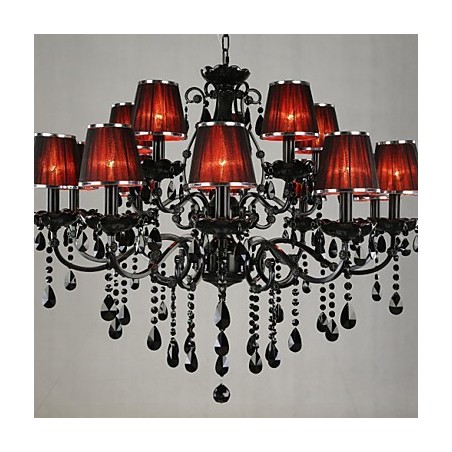 Lustre en cristal moderne et contemporain à 15 lumières rouge Lustre en cristal moderne et contemporain à 15 lumières rouge
