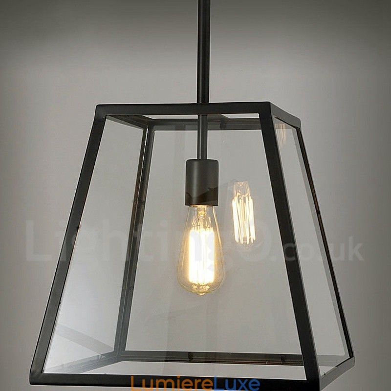 Suspension vintage en métal avec abat-jour en verre