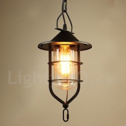 Suspension vintage en métal avec abat-jour en verre