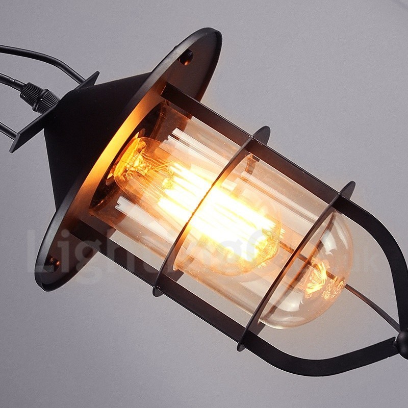 Suspension vintage en métal avec abat-jour en verre